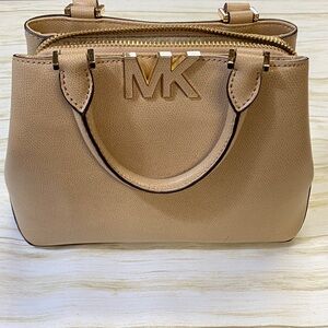 Michael Kors Beige Satchel with Gold Accents